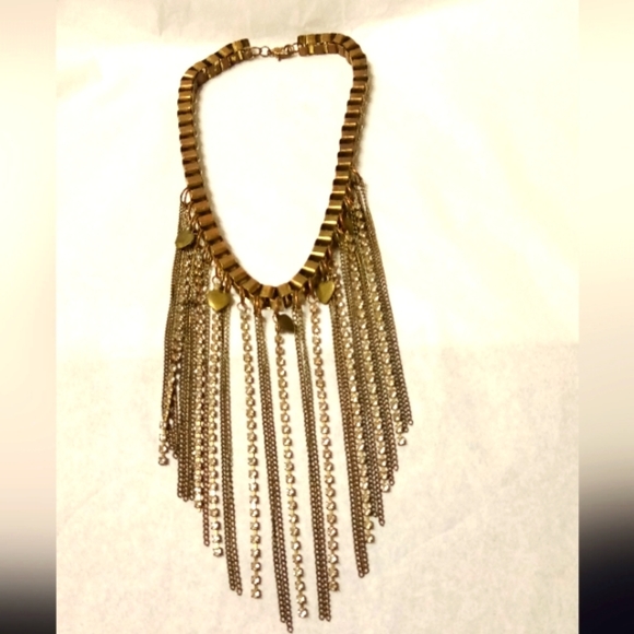 😱Rare 💕 Necklace Box Chain Bohemian Rhinestones Hearts CopperTone Chains - Picture 1 of 7